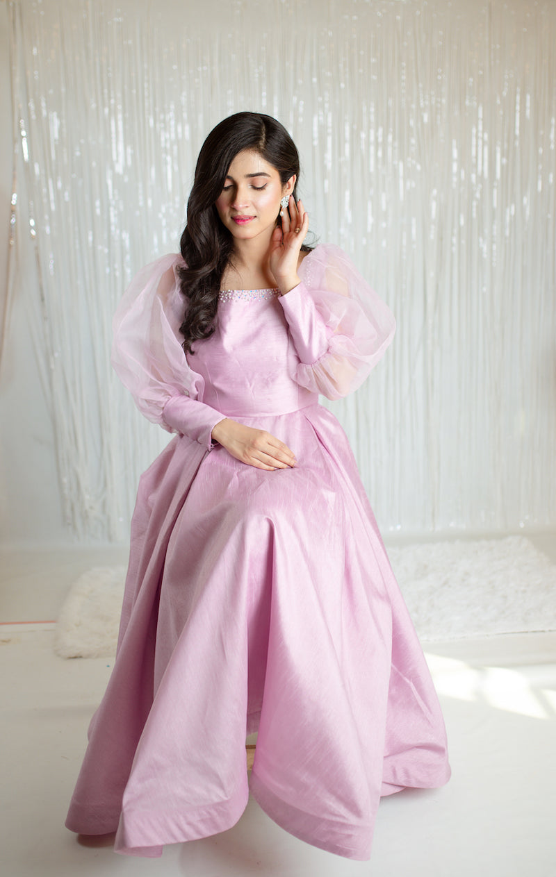 mom and daughter silk dress Andaaz Fashion Women's Ruby Pink Silk Embroidered Mother Daughter Duo Gown