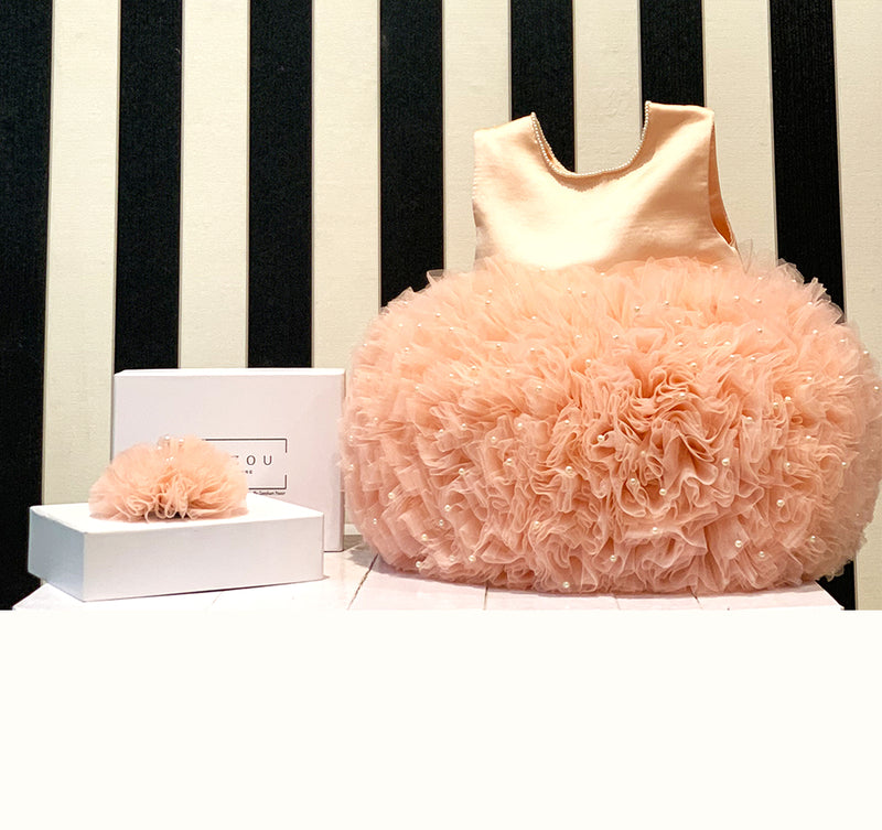 Ruffle Puff- Peachy Pink - Baby Girl 1st birthday Dress