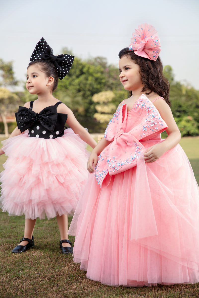 Pink Ball gown with embellished bow